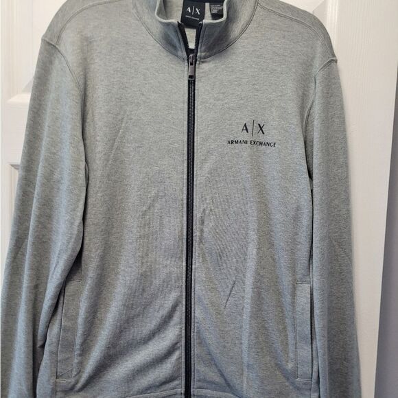 Armani Exchange Gray Cotton Jacket Large Nwot zip up long sleeve side pockets
